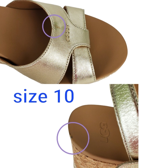 [REPOSH] New Ugg womens cloverdale metallic leather gold wedge sandals - Picture 13 of 14